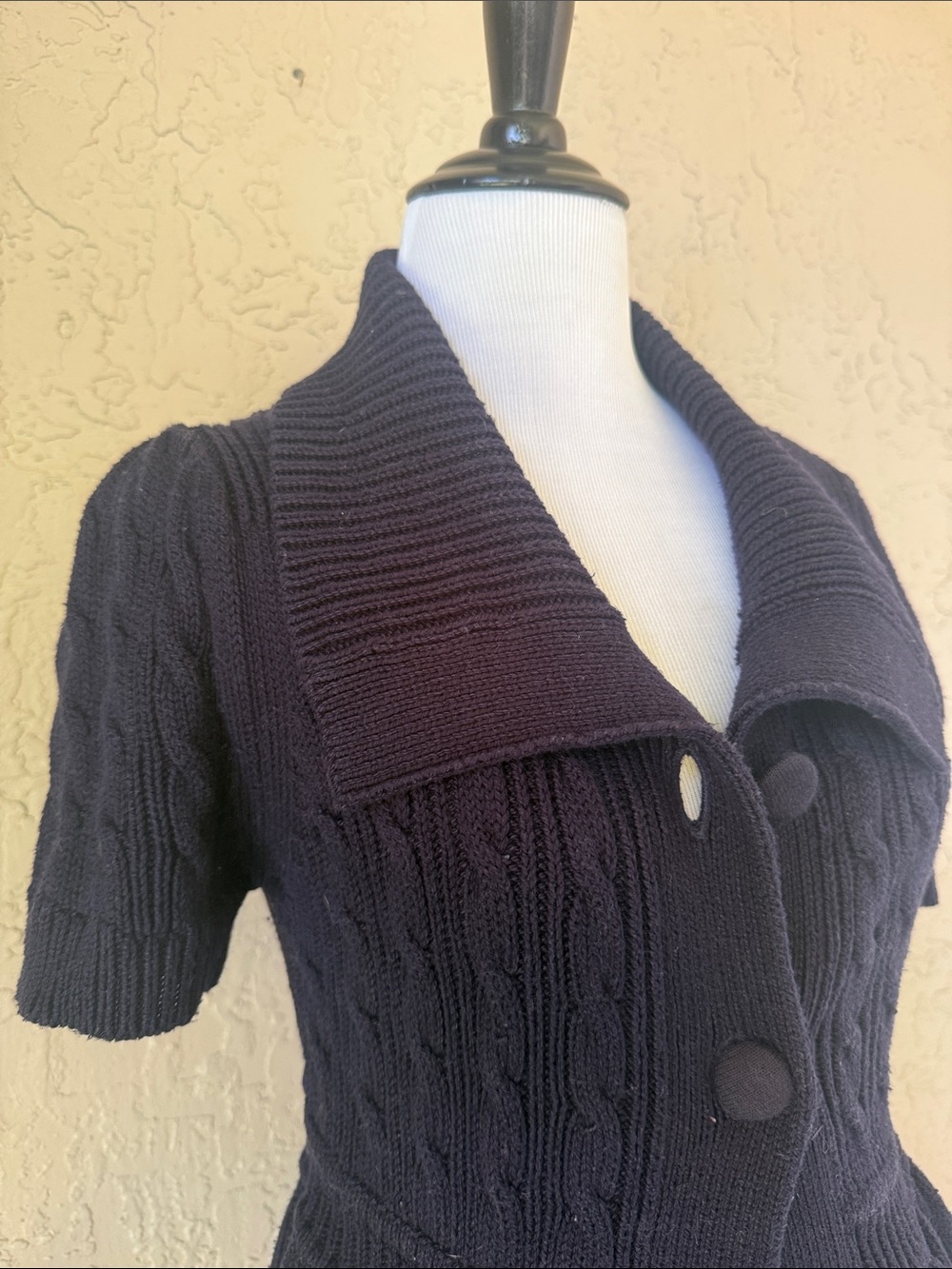 French Connection Navy Short-Sleeve Cable Knit Cardigan - Picture 2 of 10